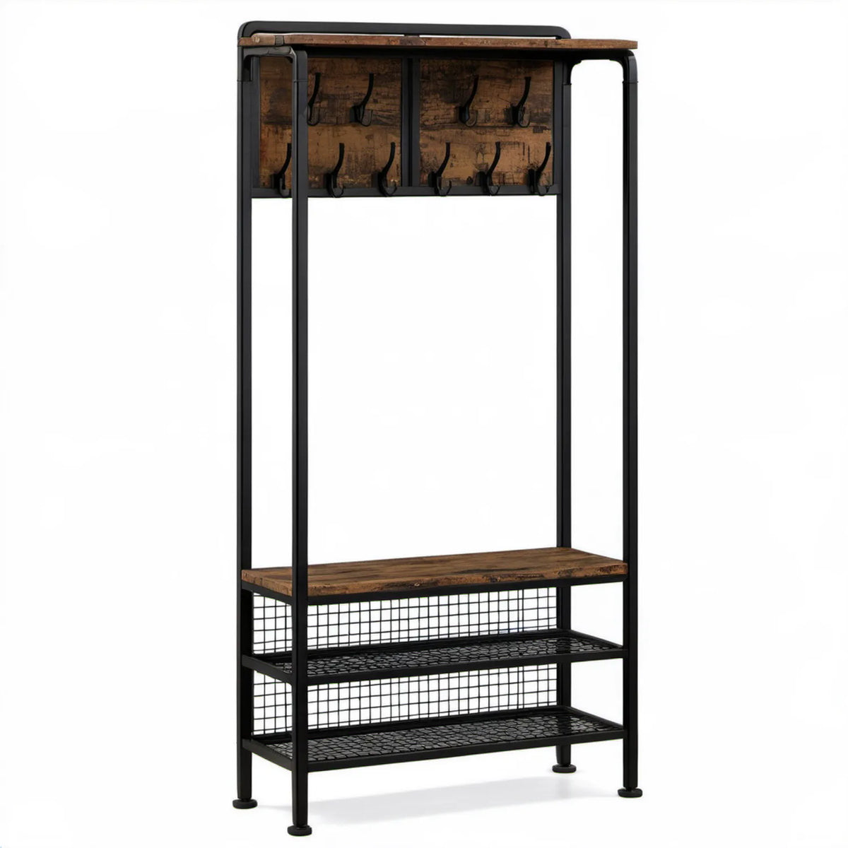 Industrialny wieszak stojący do przedpokoju czarny/brązowy 80 x 30 x 180 cm ze stali i MDF
