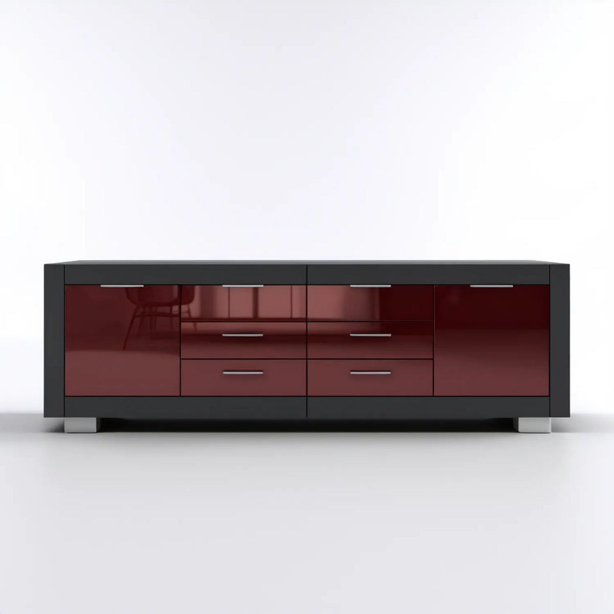 Kredens czarno-bordowy 200 x 45 x 85 cm z 8 szufladami i 2 drzwiami