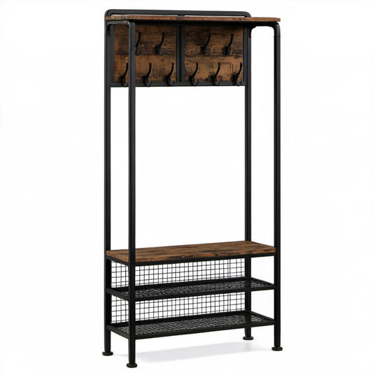 Industrialny wieszak stojący do przedpokoju czarny/brązowy 80 x 30 x 180 cm ze stali i MDF