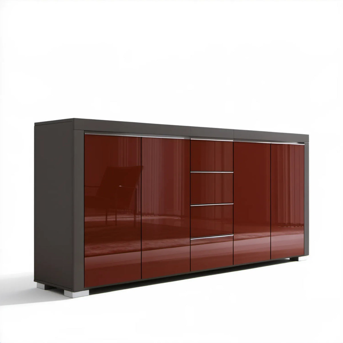 Kredens do jadalni 200 x 45 x 90 cm antracytowo-bordowy z połyskiem