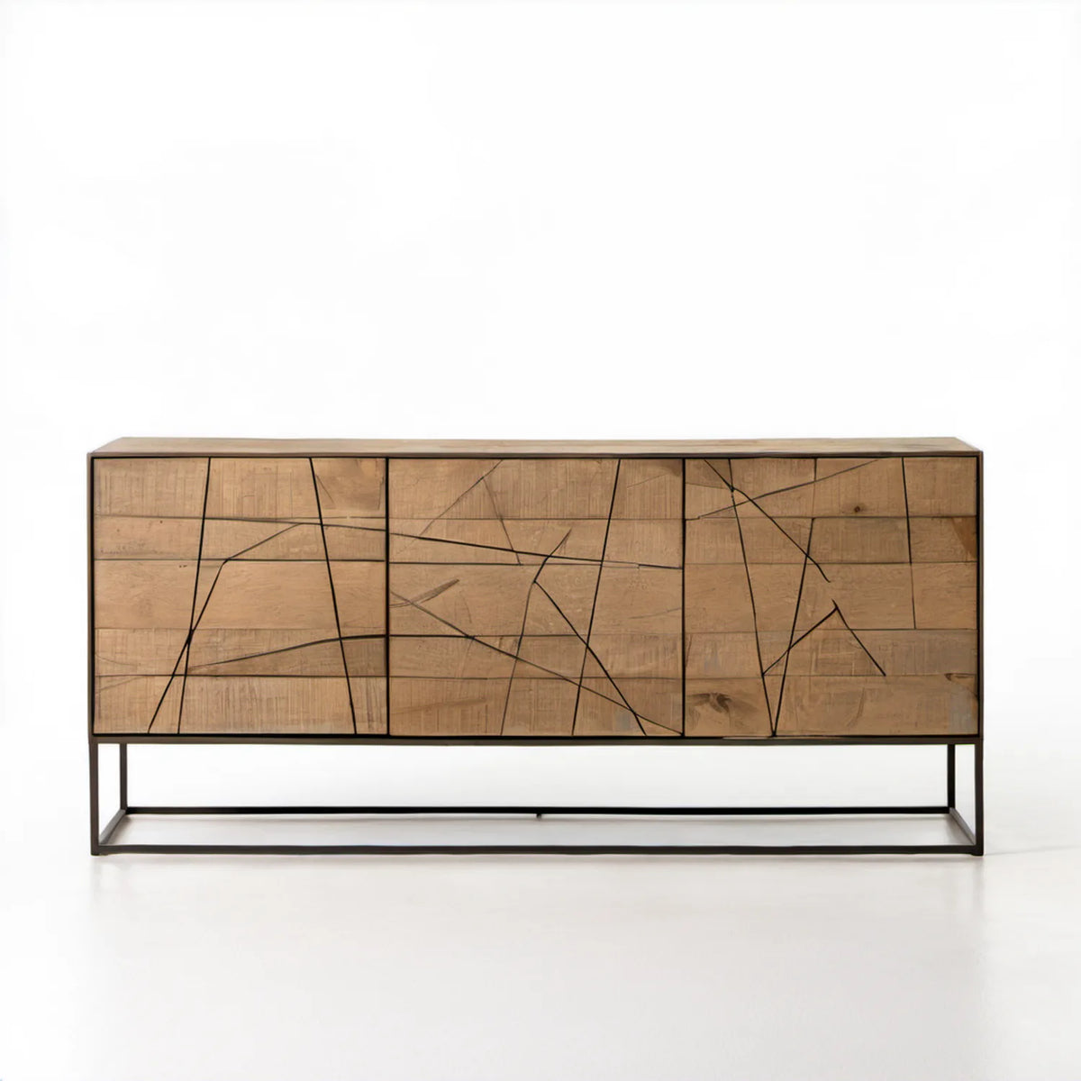 Kredens czterodrzwiowy Brązowy/Czarny 200 x 45 x 90 cm z litego drewna mango i stali