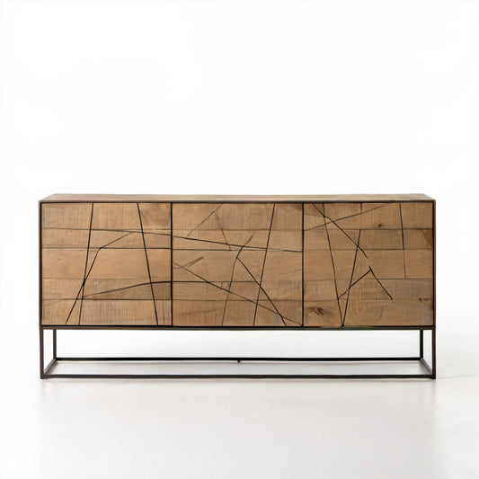 Kredens czterodrzwiowy Brązowy/Czarny 200 x 45 x 90 cm z litego drewna mango i stali